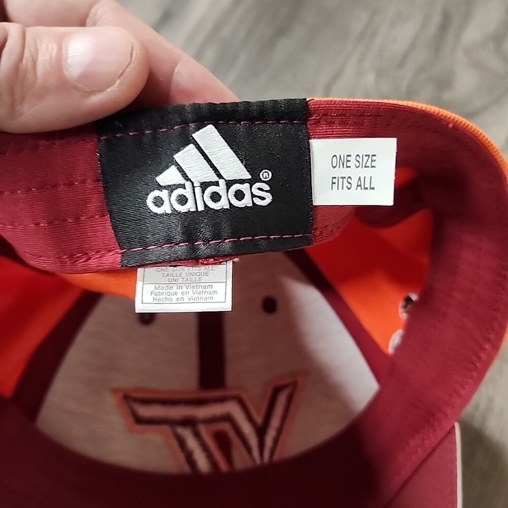 Adidas Virginia Tech Mens Hat Cap One Size Adjustable Red Orange - Picture 6 of 6